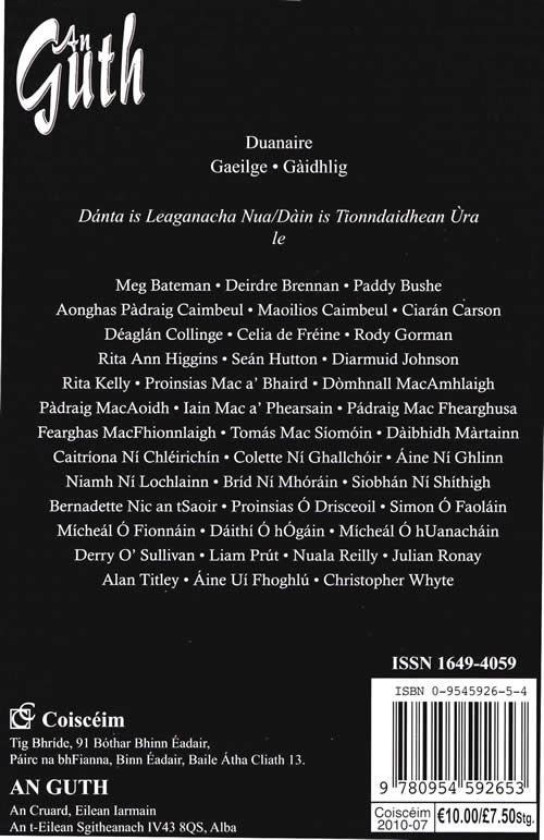 An Guth 6 Rody Gorman Duanaire Gaeilge Gáidhlig Dánta Gaeilge Dáin Úra Gáidhlig  ISSN 16494059 ISBN 978 0954592653