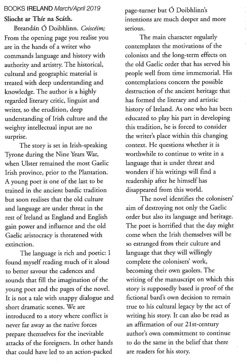 Books Ireland March/April 2019 Léirmheas le Cathal Póirtéir