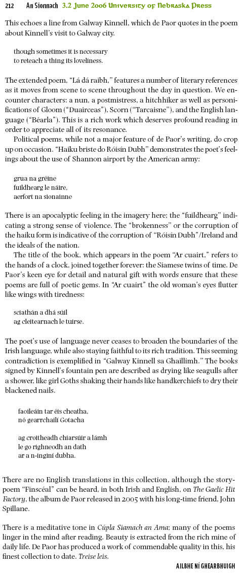 Cupla Siamach an Ama Louis de Paor Danta Gaeilge Universirty of Nebraska Press Journal An Sionnach 2008