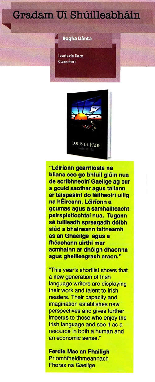 Leabhar na Bliana 2012 gearrliosta Gradam Uí Shúilleabháin Oireachtas na Gaeilge 2012